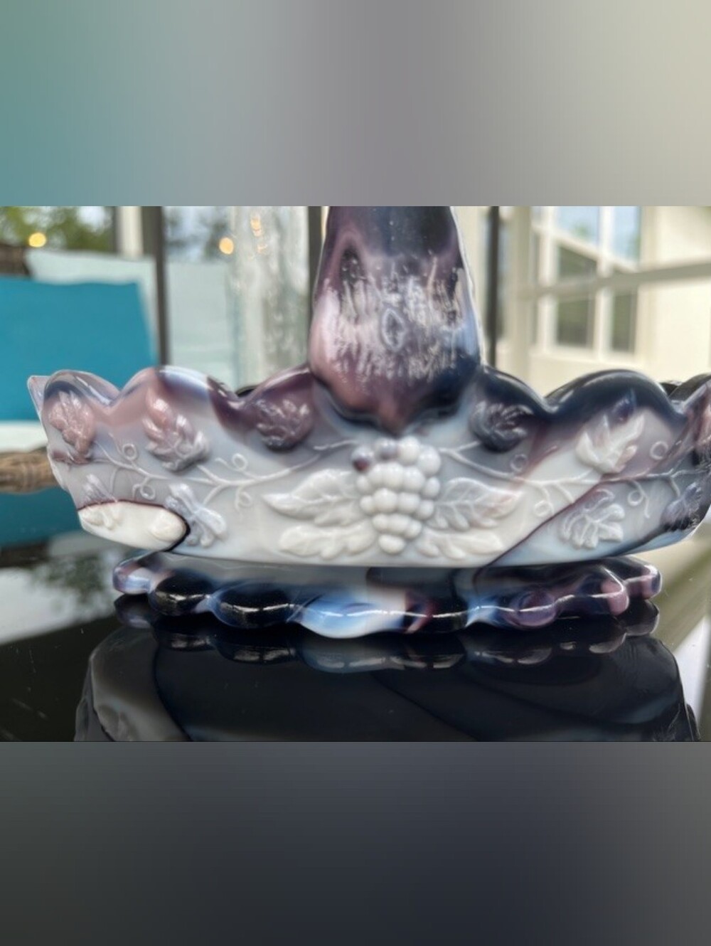Westmoreland‎ Purple & White Slag Glass Handled Basket Dish Stunning Vintage! - Picture 10 of 12